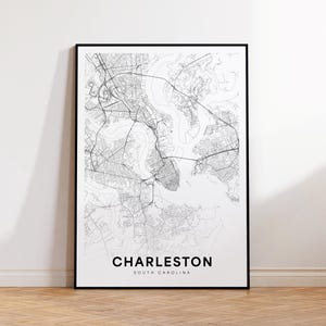 Charleston City Map Print, Charleston Street Map Poster, South Carolina Map Art, Street Road Map Print, Minimalist City Map, Office Wall Art
