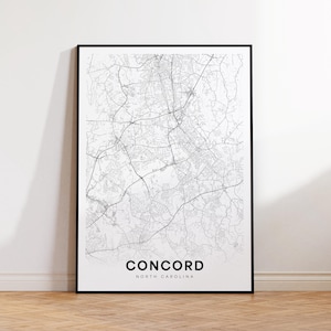 Concord City Map Poster, Concord NC Street Map, North Carolina State Map Print, City Street Map Print, Printable Wall Art, Home Decor