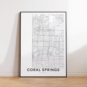 Coral Springs-stadskaart afdrukken, Coral Springs-stratenkaartposter, kaartkunst Florida, stratenwegenkaart afdrukken, minimalistische stadsplattegrond, kantoormuurkunst