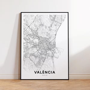 Stadt Karte von Valenien, Spanien Wandkunst, Minimalistische Karte Druck, Moderne Wanddekoration, Straßen Karte von Valenien, Geschenk für Freunde, Sofort Download