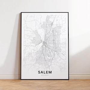 Salem OR City Map, Salem Street Map, Oregon USA Map Poster, Modern City Road Map, Minimalist Map, Office Wall Decor, Printable Map