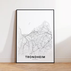 Trondheim Karte Print, Trondheim Karte Poster, Straßenkarte Kunst, moderne Wanddekoration, Geschenk für Sie/Ihn, Büro Dekoration, druckbare Wandkunst