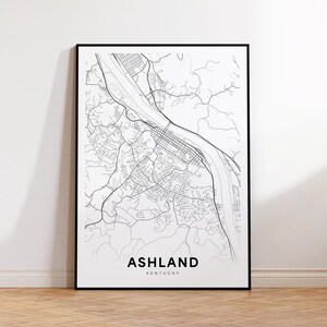 Ashland City Map Print, Ashland Street Map Poster, Kentucky Map Art, Street Road Map Print, Minimalist City Map, Living Room Decor