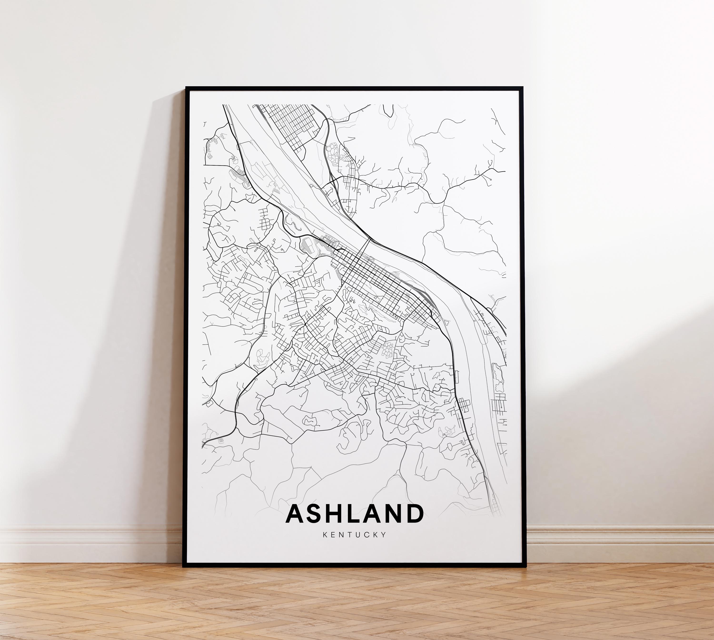 Ashland City Map Print, Ashland Street Map Poster, Kentucky Map Art, Street Road Map Print, Minimalist City Map, Living Room Decor