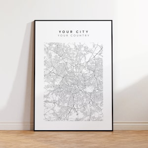 Gepersonaliseerde stadskaart, aangepaste locatiekaart, elke stad afdrukken, modern kaartontwerp, aangepaste stadsmuurkunst, elke stad, digitale download