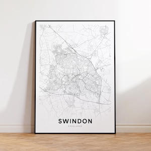 Mapa de la ciudad de Swindon, impresión del mapa de Swindon, Inglaterra, póster minimalista del mapa de Swindon, decoración del mapa de la ciudad, mapa imprimible, descarga instantánea