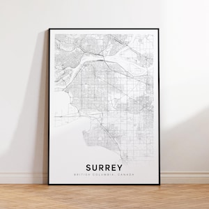 Surrey City Map Print, Surrey Street Map Poster, British Columbia Map Decor, City Road Map Print, Printable Wall Art, Instant Download