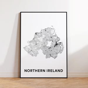 Northern Ireland Map Print, Northern Ireland Road Map Poster, Northern Ireland Country Map Poster, Minimalist Printable Map Wall Art