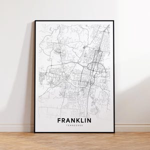 Franklin City Map Print, Franklin Street Map Poster, Tennessee Map Art, Street Road Map Print, Printable Wall Art, Living Room Decor