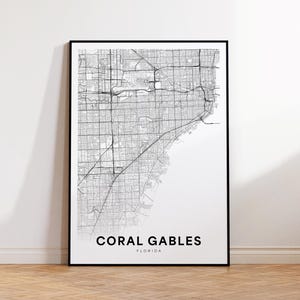 Coral Gables stadskaart print, Coral Gables stratenplan poster, kaartkunst Florida, stratenplan print, afdrukbare muurkunst, woonkamer decor