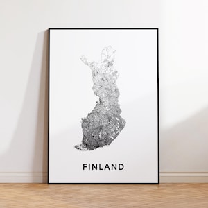 Finland Map Print, Finland Road Map Poster, Finland Country Map Poster, Black and White Finland Print, Printable Wall Art, Housewarming Gift