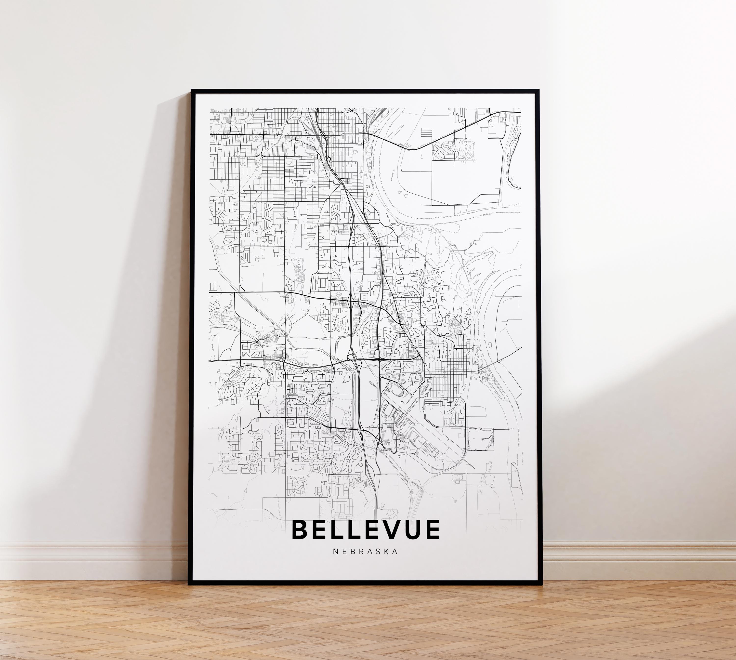 Bellevue City Map Poster, Bellevue NE Street Map, Nebraska City Map Print, City Road Map Print, Printable Wall Art, Living Room Decor