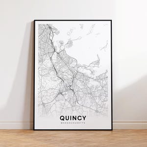 Quincy MA City Map, Quincy Street Map, Massachusetts USA Map Poster, Modern City Road Map, Minimalist Map Decor, Home Office Wall Decor