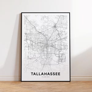Tallahassee-stadskaart afdrukken, Tallahassee-stratenkaartposter, kaartkunst Florida, stratenwegenkaart afdrukken, minimalistische stadsplattegrond, woonkamerdecor