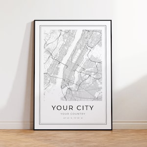 Mapa da cidade personalizado, impressão de mapa da cidade personalizado, arte de mapa da cidade, arte de parede minimalista, qualquer cidade ou vila, pôster de mapa para impressão, download digital