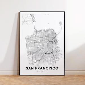 San Francisco CA City Map, San Francisco Street Map, California USA Map Poster, Modern City Road Map, Minimalist Black and White Wall Art