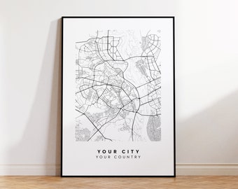 Mapa de ciudad personalizado, mapa personalizado, ciudad personalizada, cualquier pueblo, mapa de calles, arte mural para sala de estar, arte mural imprimible, descarga digital