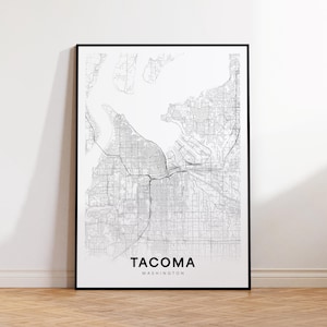 Tacoma stadskaart poster, Tacoma WA stratenplan, Washington kaart afdrukken, stad wegenkaart afdrukken, afdrukbare muurkunst, woonkamer decor