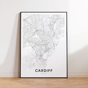 Mapa de la ciudad de Cardiff, impresión del mapa de Cardiff, póster del mapa minimalista de Cardiff Gales, decoración del mapa de la ciudad, mapa imprimible, descarga instantánea