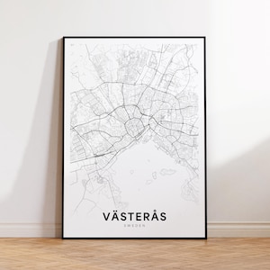 Västerås Karte Print, Västeras Karte Poster, Straßenkarte Kunst, moderne Wanddekoration, Geschenk für Sie/Ihn, Bürodekoration, druckbare Wandkunst