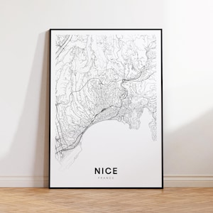 Plan de la ville de Nice, plan des rues de Nice, impression de carte moderne de Nice France, plan de la ville imprimable, décoration d'intérieur, cadeau pour les Français, téléchargement immédiat