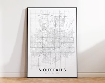 Sioux Falls City Map Print, Sioux Falls Street Map Poster, South Dakota Map Art, Street Road Map Print, Printable Wall Art, Office Wall Art