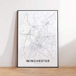Winchester City Map Print, Winchester Street Map Poster, Virginia Map Art, Street Road Map Print, Minimalist City Map, Living Room Decor
