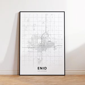 Enid-stadskaart poster, Enid OK-stratenkaart, Oklahoma-stadskaart afdrukken, stadswegenstratenkaart kunst, afdrukbare muurkunst, kantoormuurkunst