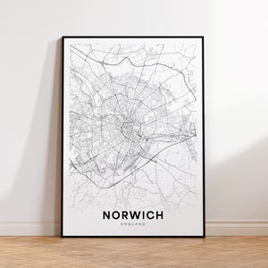 Mapa de la ciudad de Norwich, impresión del mapa de Norwich, póster minimalista del mapa de Norwich, decoración del mapa de la ciudad, mapa imprimible, descarga instantánea