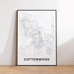 Cottonwood City Map Poster, Cottonwood AZ Street Map, Arizona Map Print, City Street Road Map Print, Printable Wall Art, Home Decor