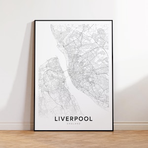 Mapa de la ciudad de Liverpool, impresión de mapas de Liverpool, póster de mapas minimalistas de Liverpool, Reino Unido, decoración de mapas de la ciudad, mapa imprimible, descarga instantánea