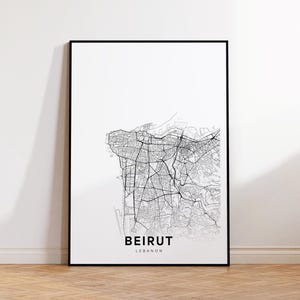 Beirut City Map Print, Beirut Street Map Poster, Lebanon Map Art, Black and White Map, Minimalist City Map, Digital Download