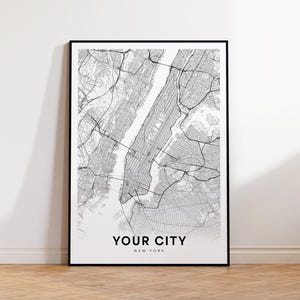 Custom City Map, Personalized Map Print, City Map Art, Minimalist Wall Art, Any City or Town, Printable Map Poster, Digital Download
