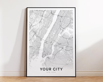 Custom City Map, Personalized Map Print, City Map Art, Minimalist Wall Art, Any City or Town, Printable Map Poster, Digital Download