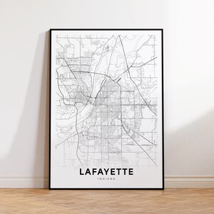 Lafayette City Map Print, Lafayette Street Map Poster, Indiana Map Art, Street Road Map Print, Printable Wall Art, Living Room Decor