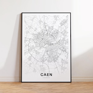 Mappa della città di Caen, mappa stradale di Caen, stampa mappa moderna di Caen Francia, mappa della città stampabile, arredamento per la casa, download immediato