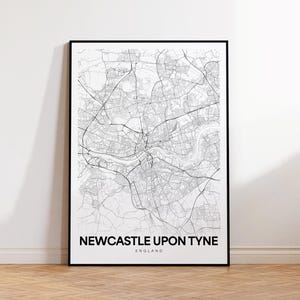 Mapa de la ciudad de Newcastle, impresión de mapas de Newcastle Upon Tyne, póster de mapas minimalistas de Newcastle Upon Tyne, Reino Unido, mapa imprimible, descarga digital instantánea