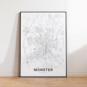 Münster Karte druckbare Wandkunst, minimalistische Münster Karte Poster, Reisegeschenk, moderne Wandkunst, einzigartiges Geschenk, digitaler Download