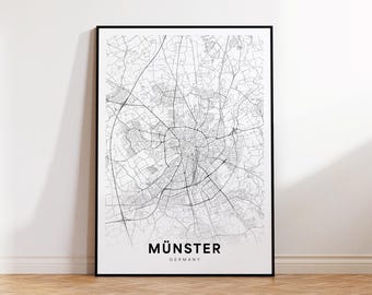 Münster City Map Printable Wall Art, Minimalist Munster Map Poster, Travel Gift, Modern Wall Art, Unique Gift, Digital Download