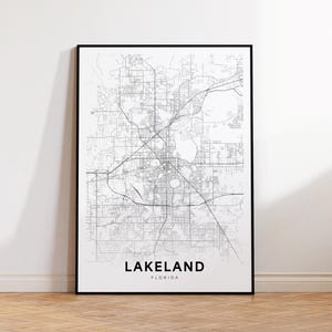 Lakeland-stadskaart afdrukken, poster Lakeland-stratenkaart, kaartkunst Florida, stratenwegenkaart afdrukken, minimalistische stadskaart, woonkamerdecor