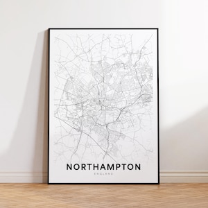 Mapa de la ciudad de Northampton, impresión del mapa de Northampton, póster minimalista del mapa de Northampton, Reino Unido, decoración del mapa de la ciudad, mapa imprimible, descarga instantánea