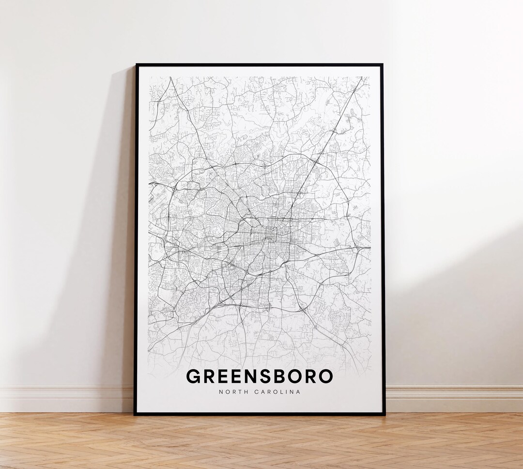 Greensboro City Map Poster, Greensboro NC Street Map, North Carolina