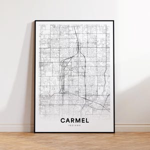 Carmel-stadskaart afdrukken, Carmel-stratenkaartposter, Indiana-kaartkunst, stratenwegenkaart afdrukken, afdrukbare muurkunst, kantoor aan de muur