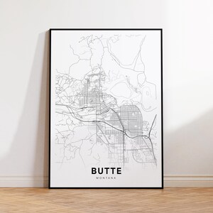 Butte City Map Print, Butte Street Map Poster, Montana Map Art, Street Road Map Print, Printable Wall Art, Office Wall Art
