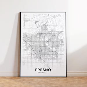 Fresno City Map, Fresno Street Map, California USA Map Poster, Modern City Road Map, Minimalist Map Decor, Home Office Wall Decor