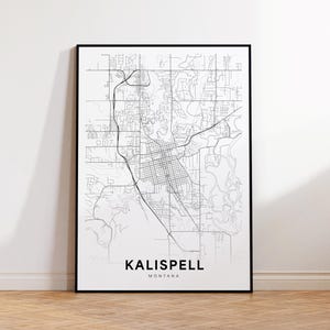 Kalispell City Map Print, Kalispell Street Map Poster, Montana Map Art, Street Road Map Print, Minimalist City Map, Living Room Decor