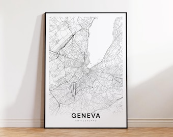 Geneva City Map Print, Geneve Street Map Poster, Switzerland Map Art, Street Road Map Print, Minimalist City Map, Living Room Decor