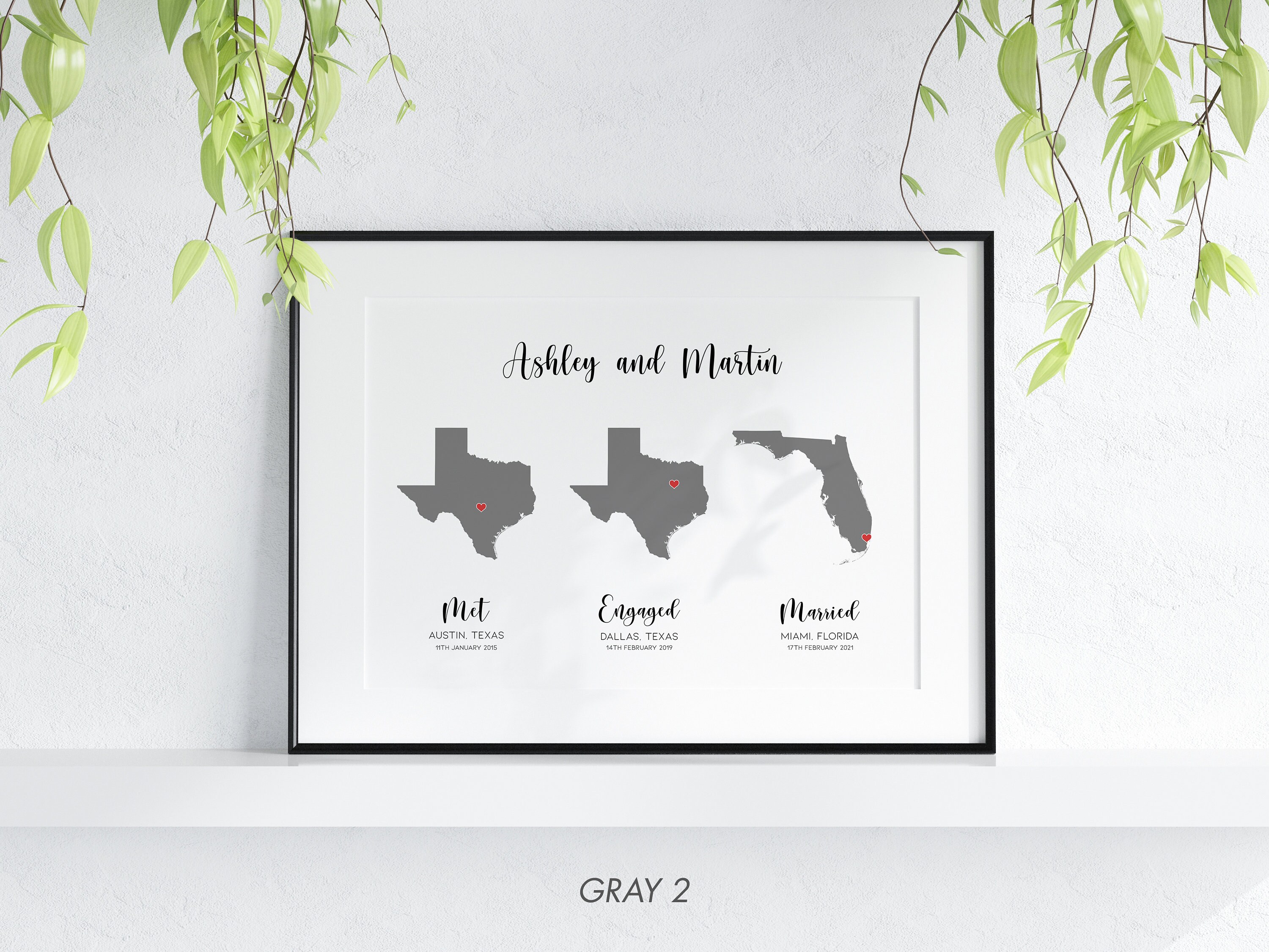 Custom State Map, Romantic Custom Map Print, Personalized Map ...