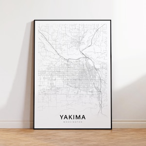 Yakima-stadskaart afdrukken, Yakima-stratenkaart poster, Washington kaartkunst, stratenwegenkaart afdrukken, minimalistische stadsplattegrond, Office Wall Art