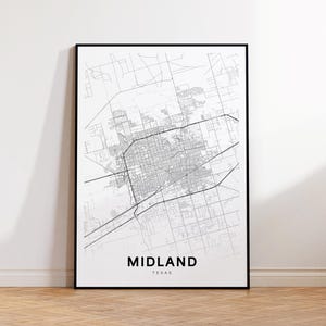 Midland City Karte Druck, Midland Street Karte Poster, Texas Karte Kunst, Straße Straßenkarte Druck, druckbare Wandkunst, Büro Wandkunst